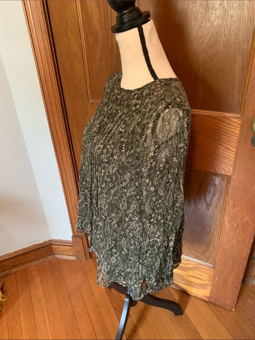 Shoshanna Green Paisley Long Sleeve Peasant Blouse - Picture 5 of 10